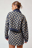 Checkered Button Up Crop Denim Jacket