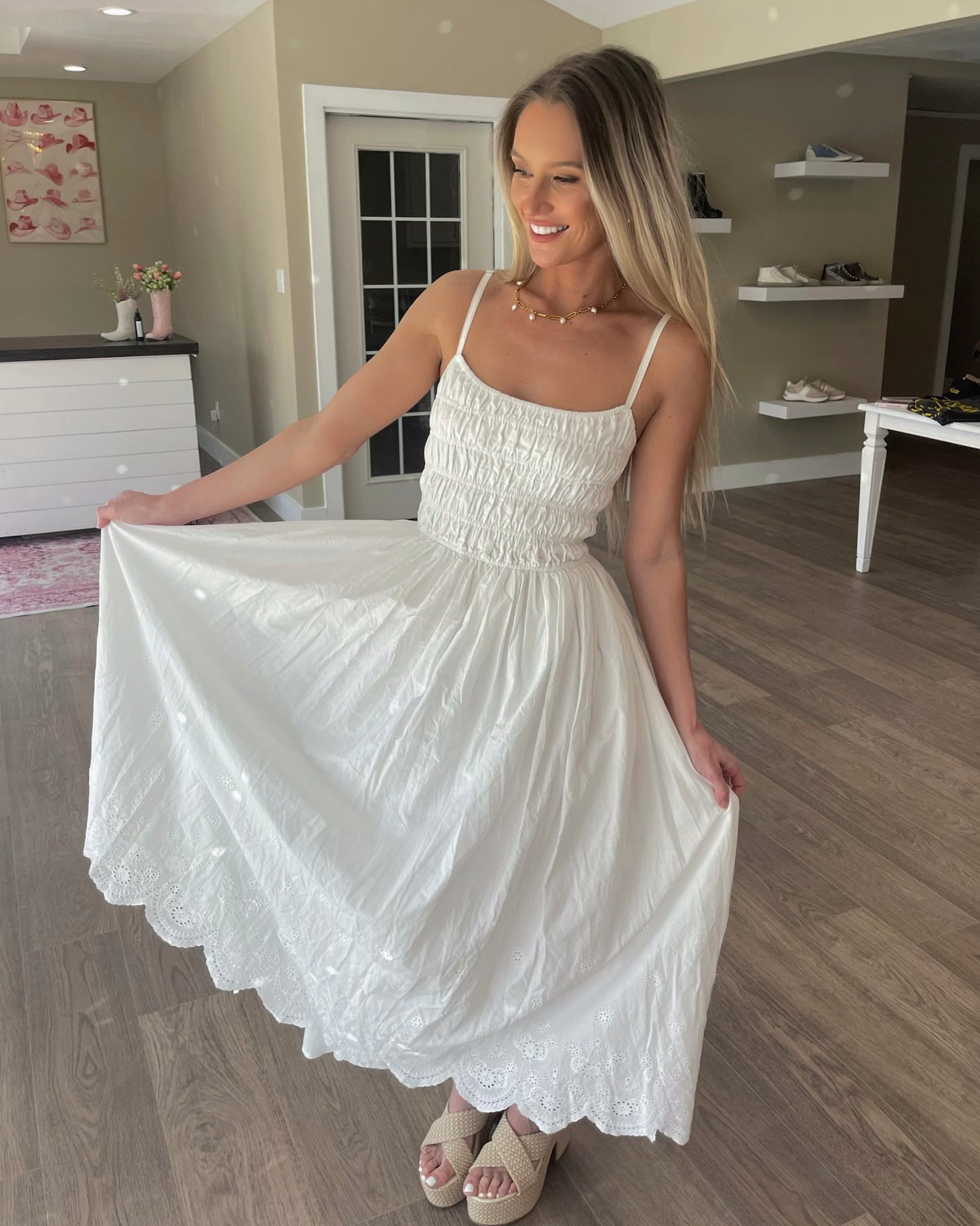 Eyelet Lace Midi Dress