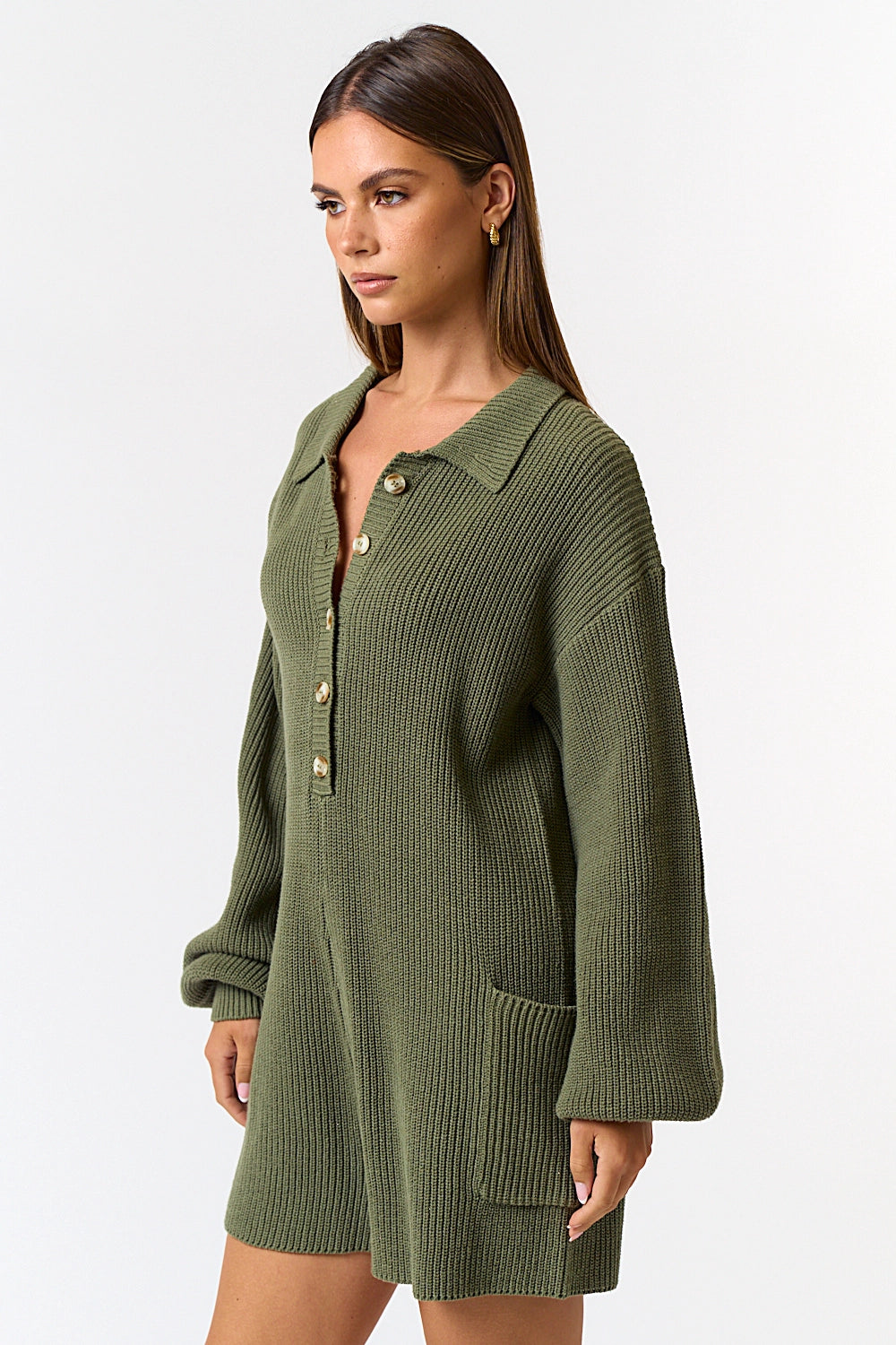 Button Up Long Sleeve Sweater Romper