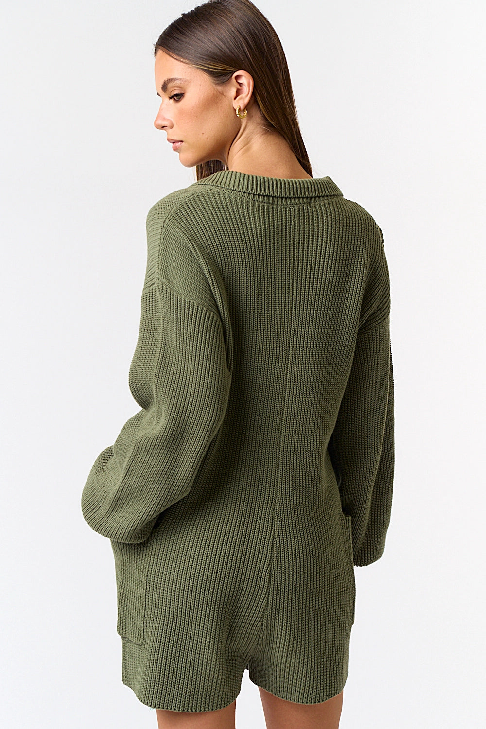 Button Up Long Sleeve Sweater Romper