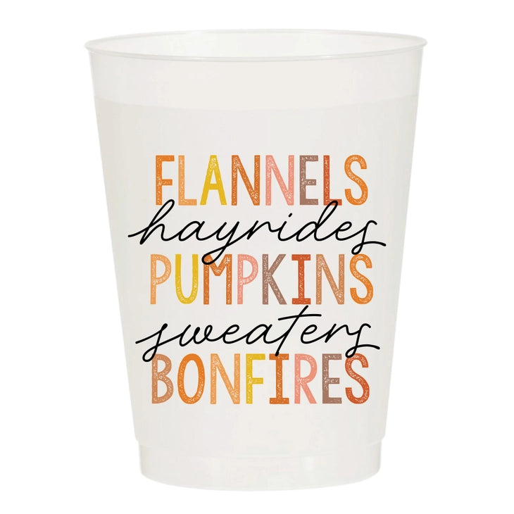 Flannels Hayrides Pumpkins Sweaters Bonfires Set of 10 Cups